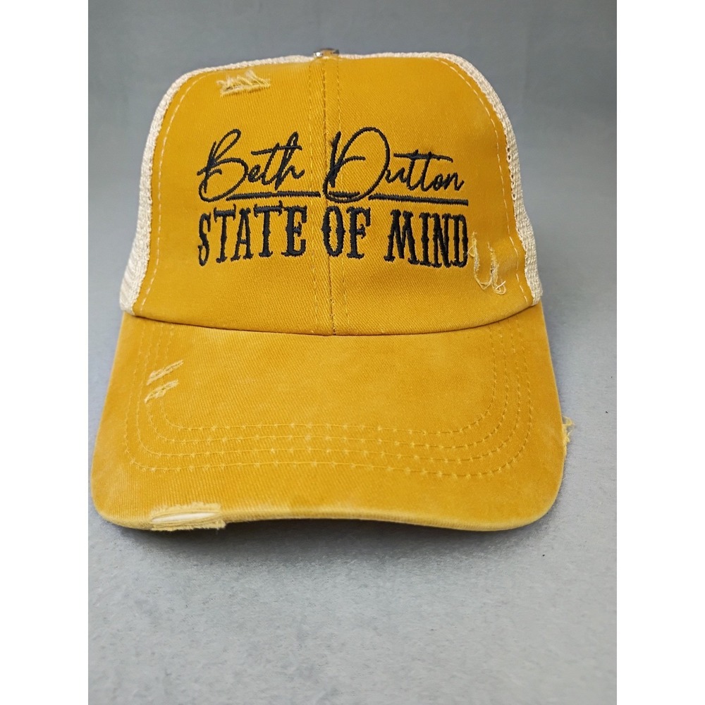 Beth Dutton State of Mind Mustard Yellow Distressed Trucker Hat Mesh Back Cap